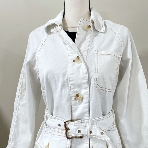 Bagatelle Collection Off-white Utility Jacket Button Belted Cotton, Women Small - Picture 11 of 11